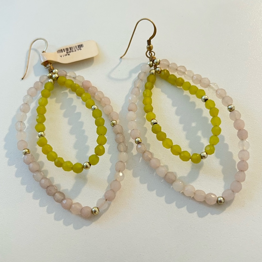 Michelle Kamins Hoop Beaded Earrings - Green/Grey & Pink/White